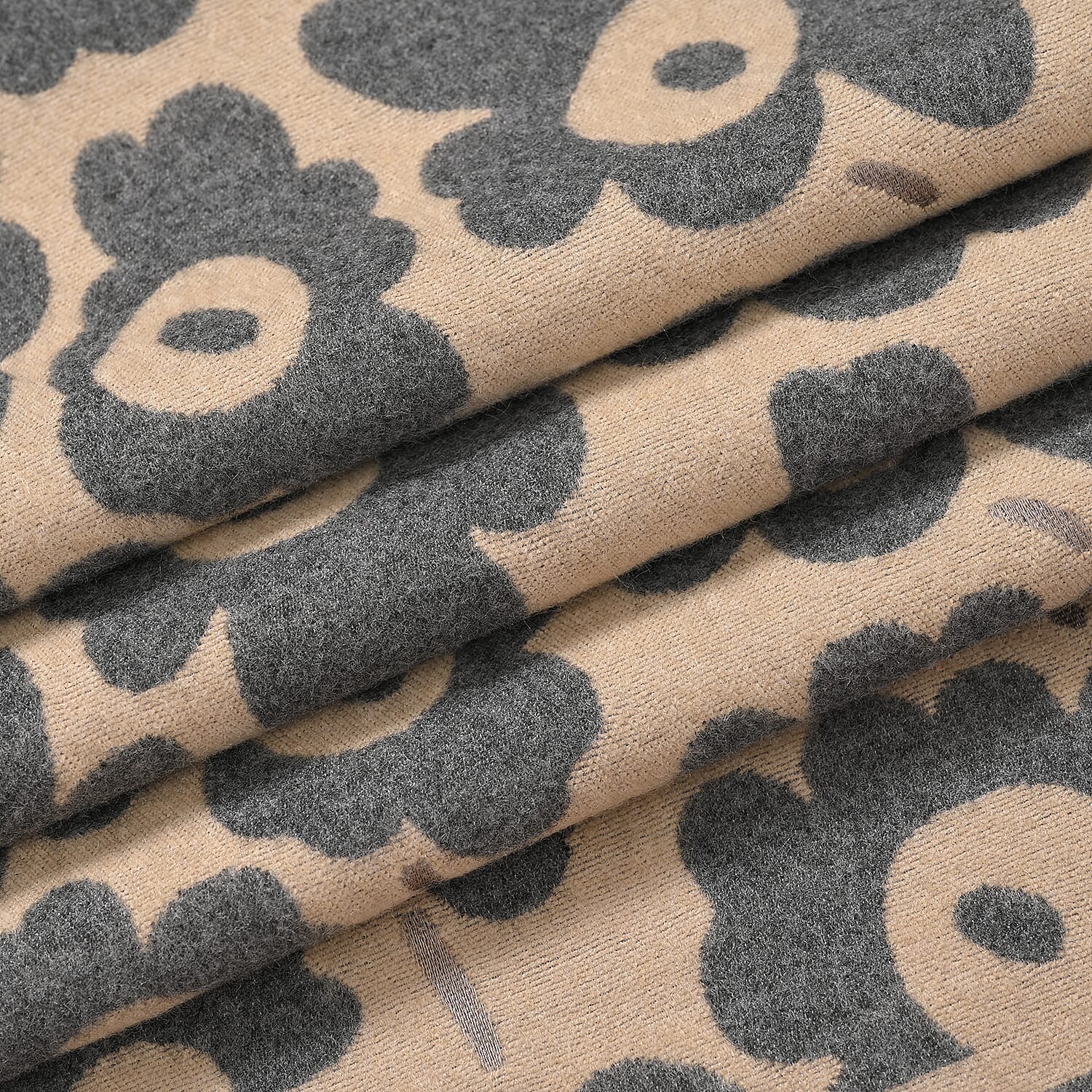 Closeout Deal Super Soft Shawl One Size Color Beige Base With Gray Floral Pattern 100% Viscose.