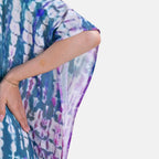 Closeout Deal 100% Viscose V-Neck Tie-Dye Stripe Pattern-Mid-Sleeve Dress (One Size) (8 TO 20) -  Green - Purple