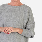 Closeout Deal Wool Blend Stripe Ribbed Jumper (Size L-XL) - Grey