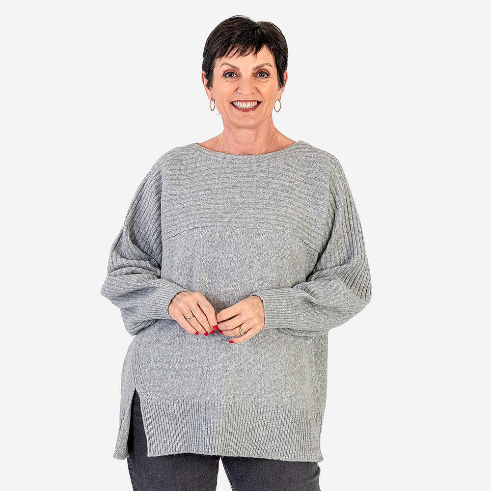 Closeout Deal Wool Blend Stripe Ribbed Jumper (Size S-M) - Grey