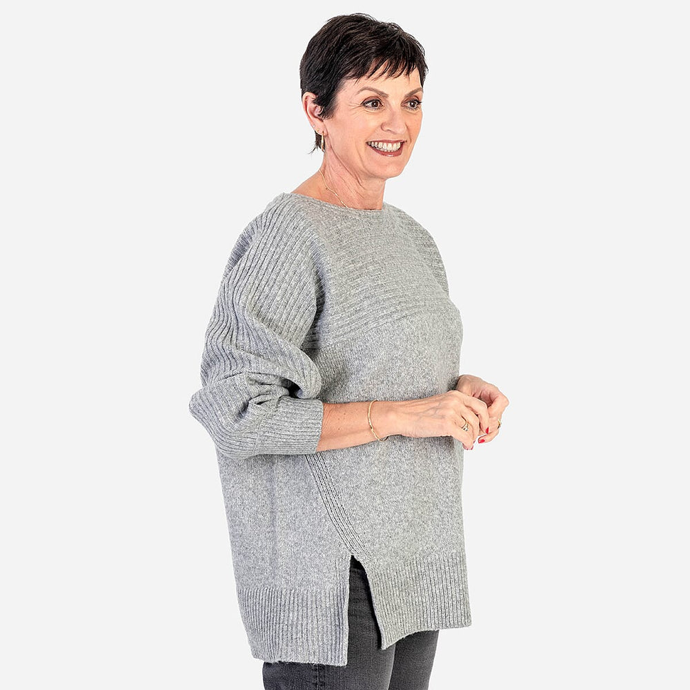 Closeout Deal Wool Blend Stripe Ribbed Jumper (Size S-M) - Grey