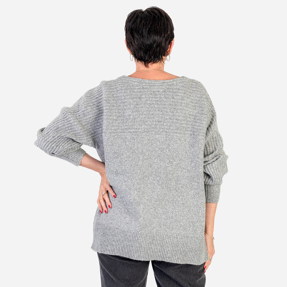 Closeout Deal Wool Blend Stripe Ribbed Jumper (Size S-M) - Grey