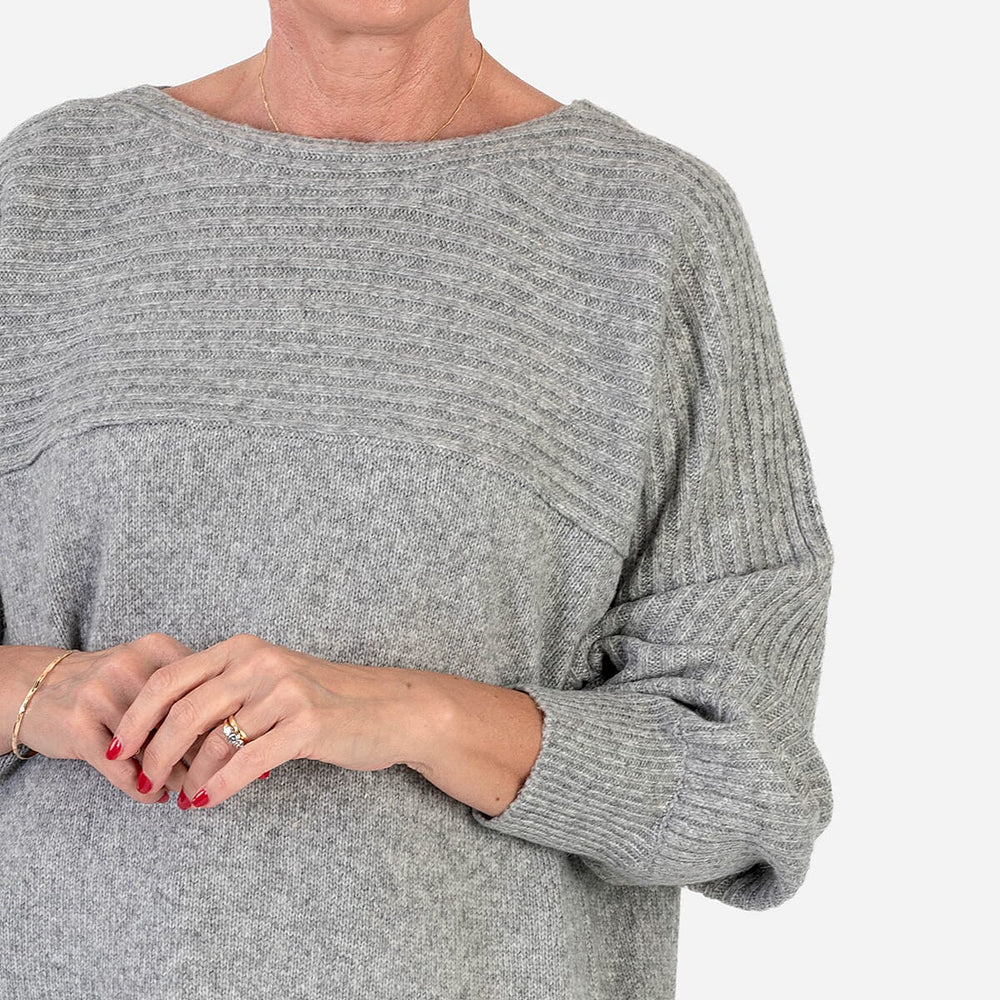 Closeout Deal Wool Blend Stripe Ribbed Jumper (Size S-M) - Grey