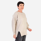 Closeout Deal Wool Blend Stripe Ribbed Jumper (Size S-M) - Beige