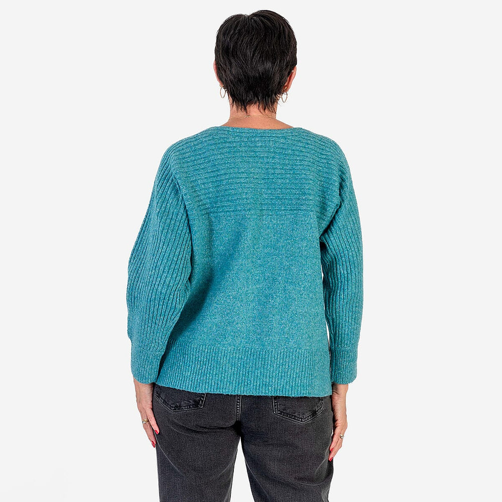 Closeout Deal Wool Blend Stripe Ribbed Jumper (Size S-M) - Aqua
