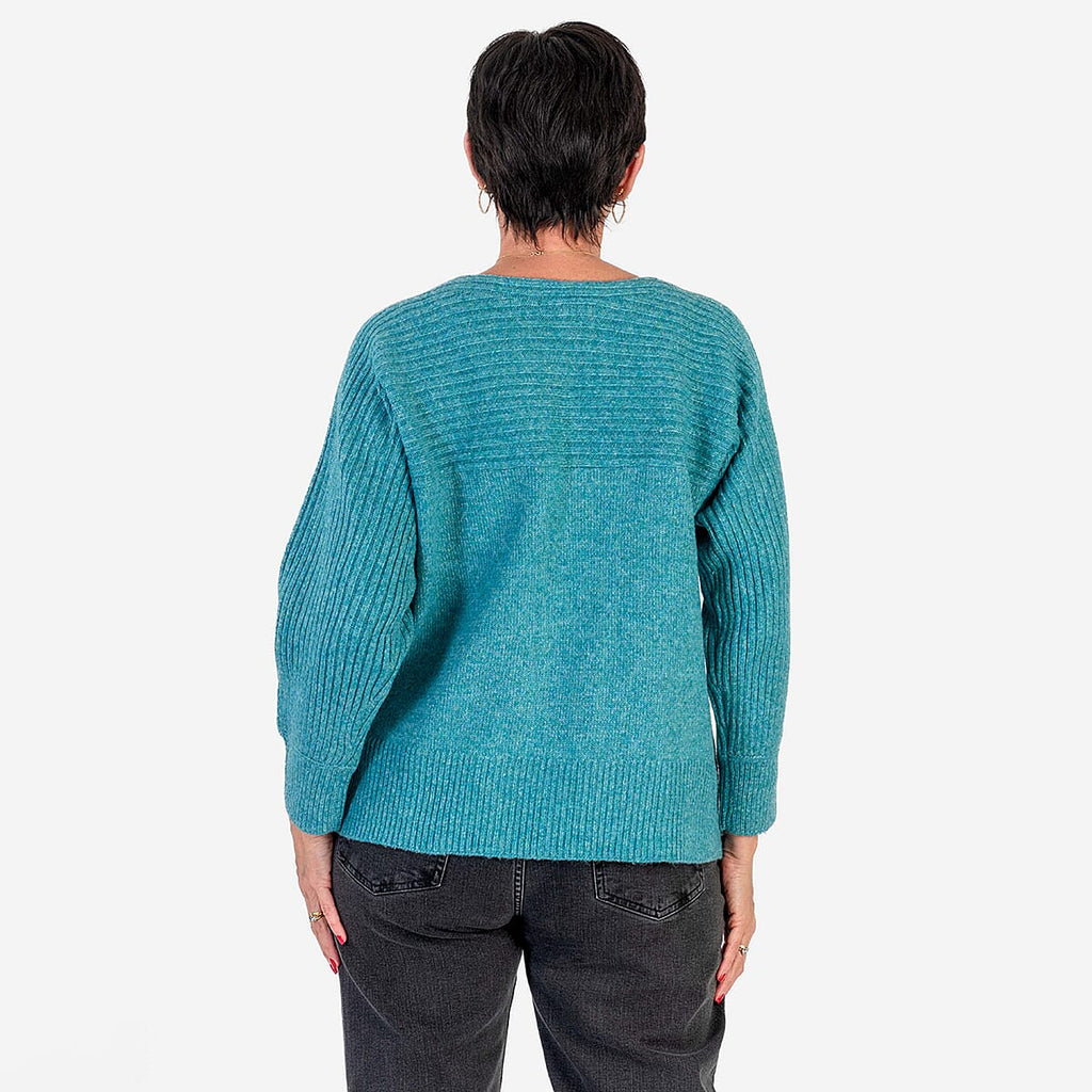 Closeout Deal Wool Blend Stripe Ribbed Jumper (Size S-M) - Aqua