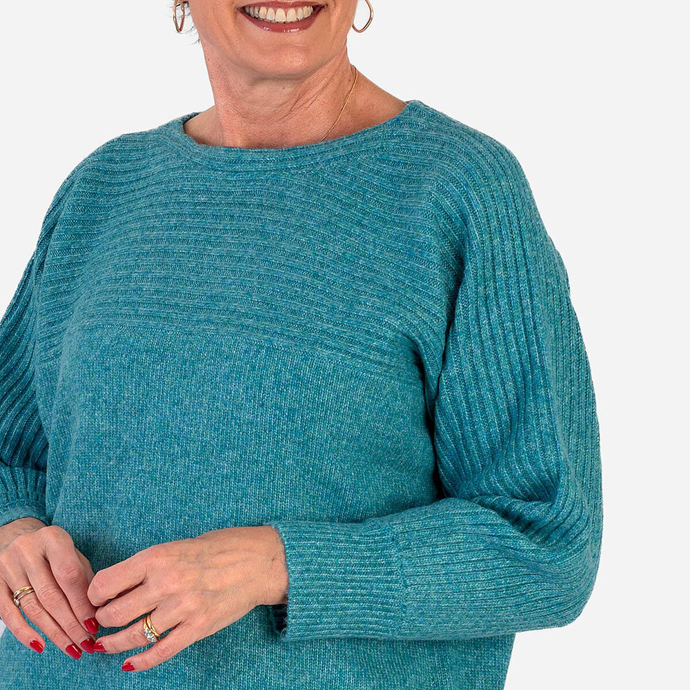 Closeout Deal Wool Blend Stripe Ribbed Jumper (Size S-M) - Aqua