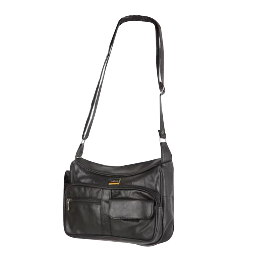 Le Monde Genuine Leather Crossbody Bag with Front Flap Pocket - Black