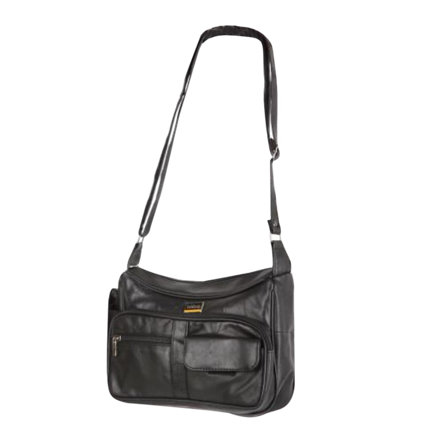 Le Monde Genuine Leather Crossbody Bag with Front Flap Pocket - Black
