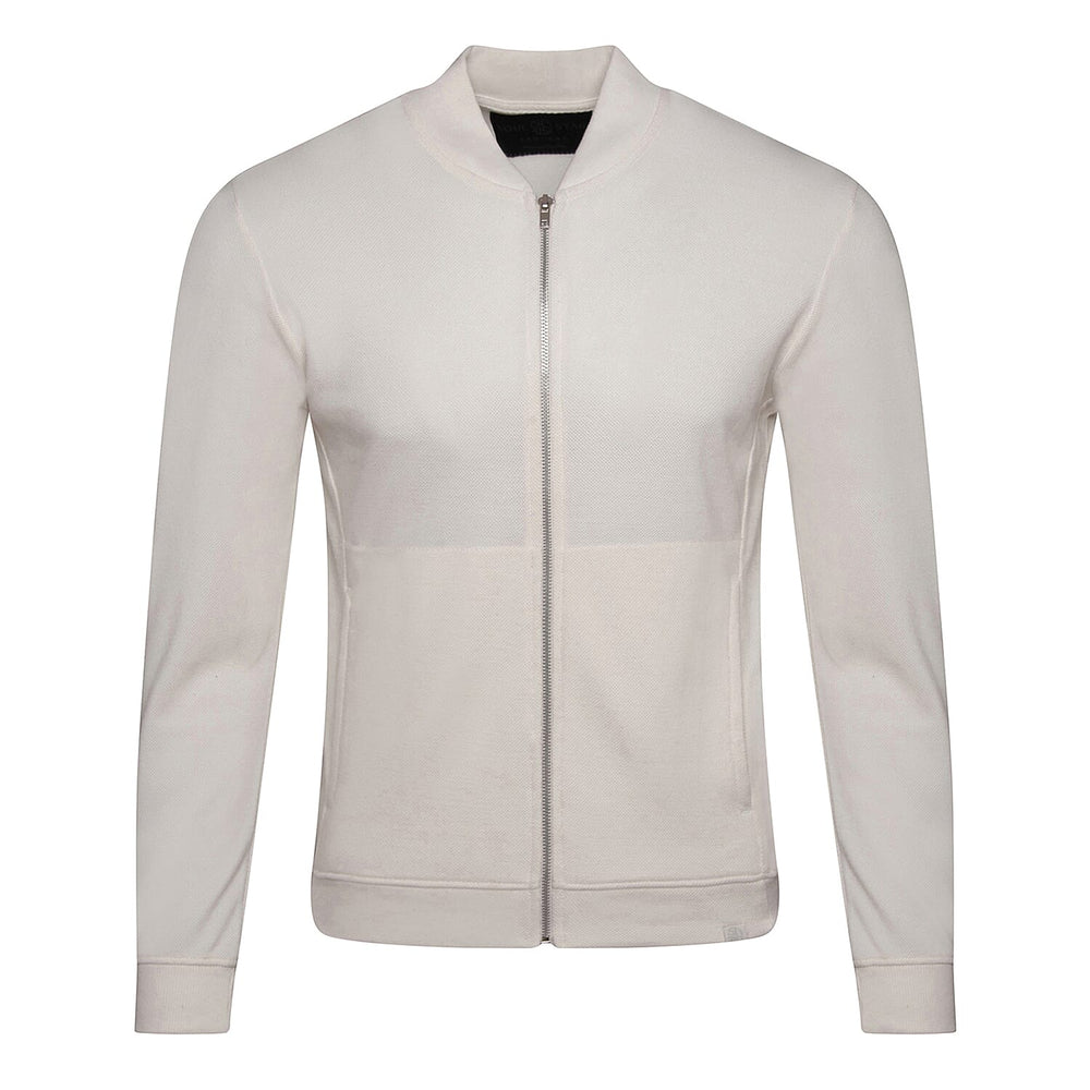 Closeout- Soulstar Knitted Textured Layering Full-Zip Jacket (Size M) - Ecru