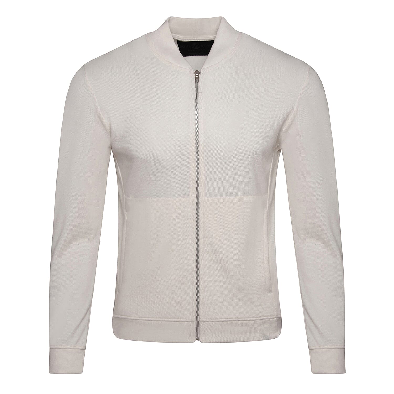 Closeout- Soulstar Knitted Textured Layering Full-Zip Jacket (Size XXL) - Ecru