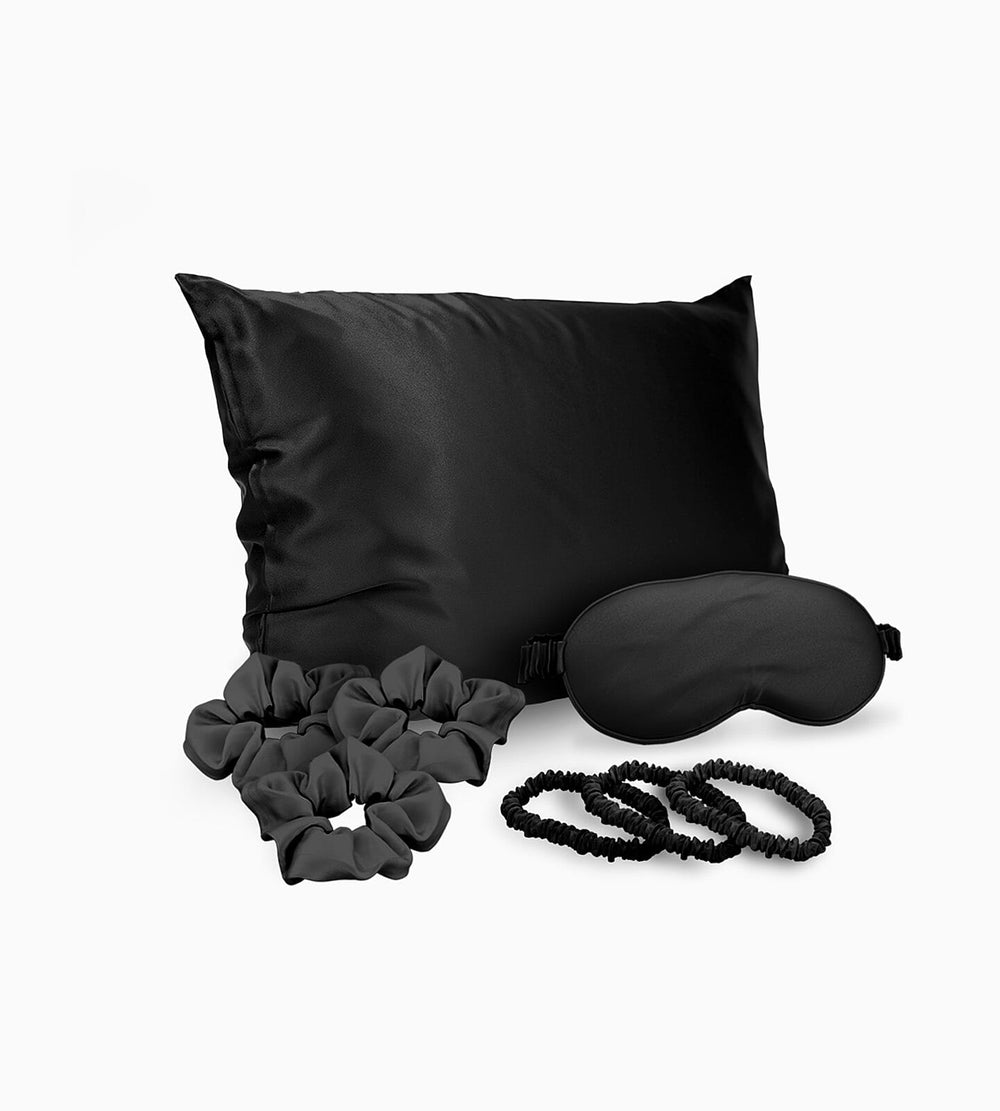 THE BEST GIFT OFFER - Cloud Nine 100% Mulberry Silk Gift Box Includes Pillowcase, Eyemask and Scrunchies - Black
