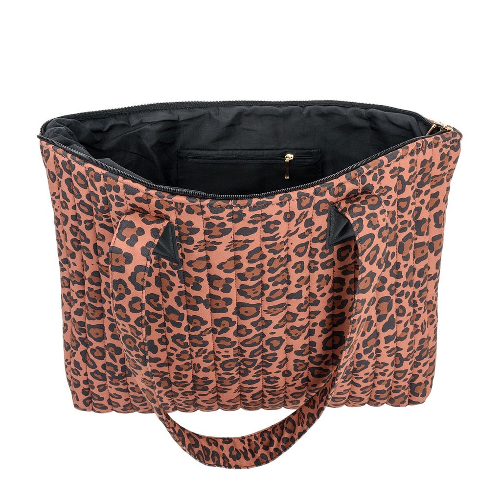 Coastal Quilted Leopard Print Brown Utility Tote Bag