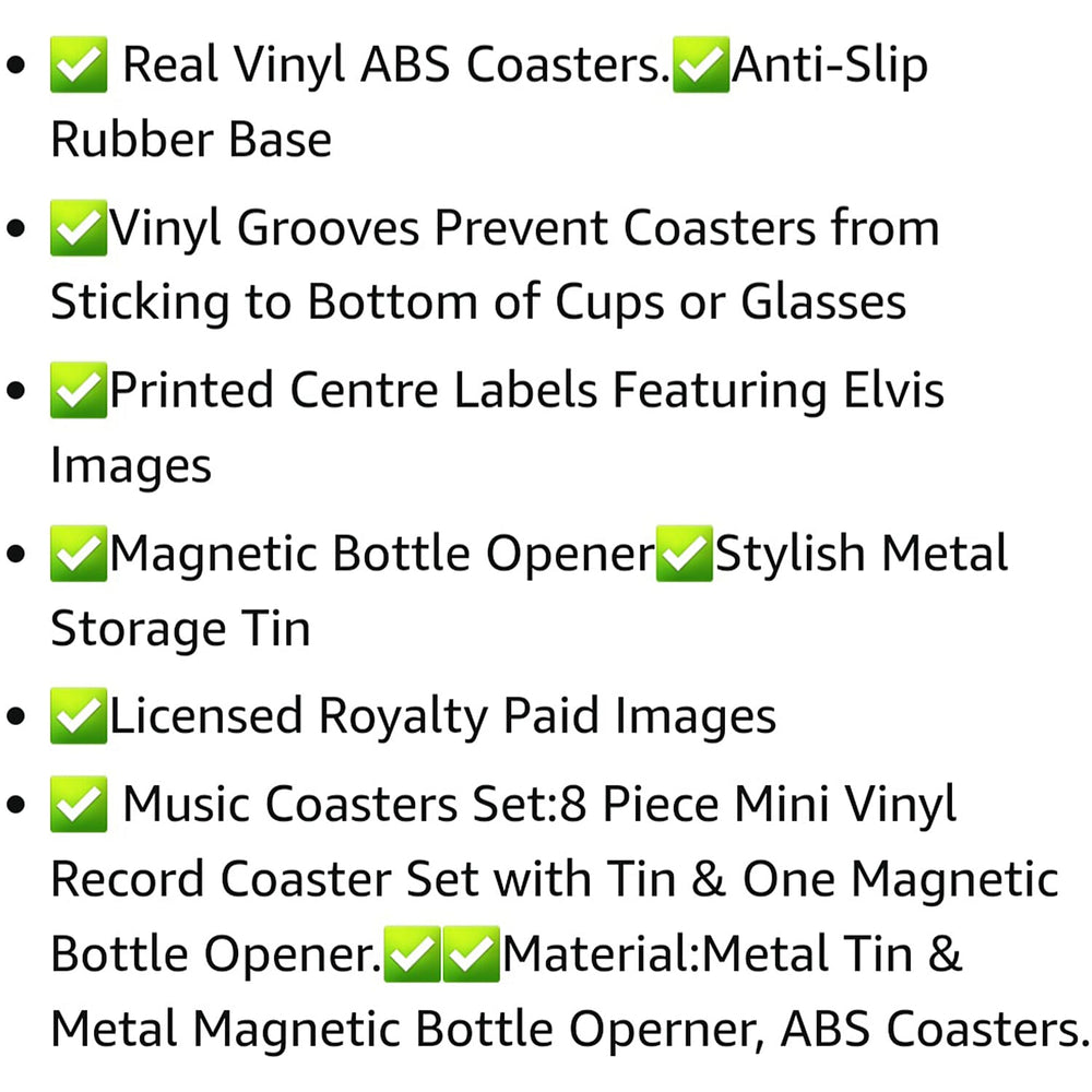 Set of 8 Elvis Presley Music Disc Coasters) - Black