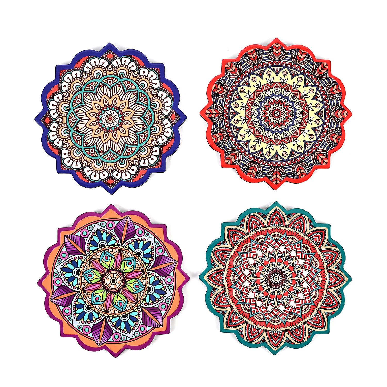 Set of 4 Bohemian Style Round Coasters - Multicolor