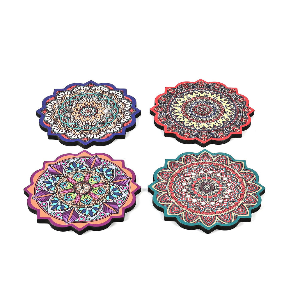 Set of 4 Bohemian Style Round Coasters - Multicolor
