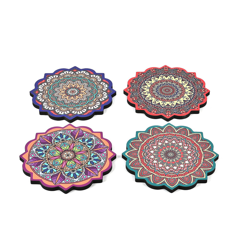 Set of 4 Bohemian Style Round Coasters - Multicolor