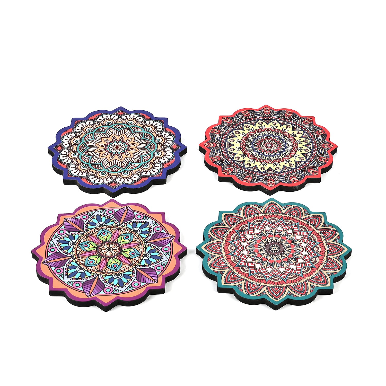 Set of 4 Bohemian Style Round Coasters - Multicolor