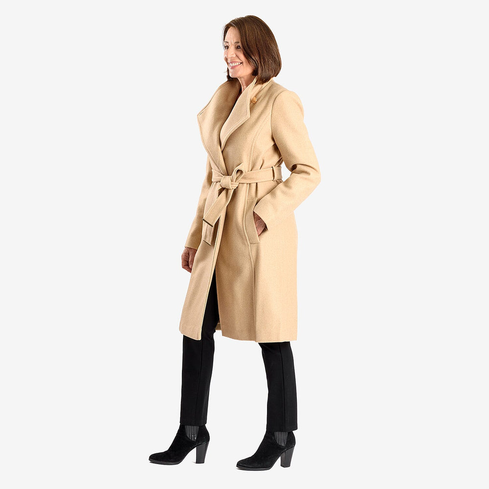 Womens Coat with Waist Belt - Camel