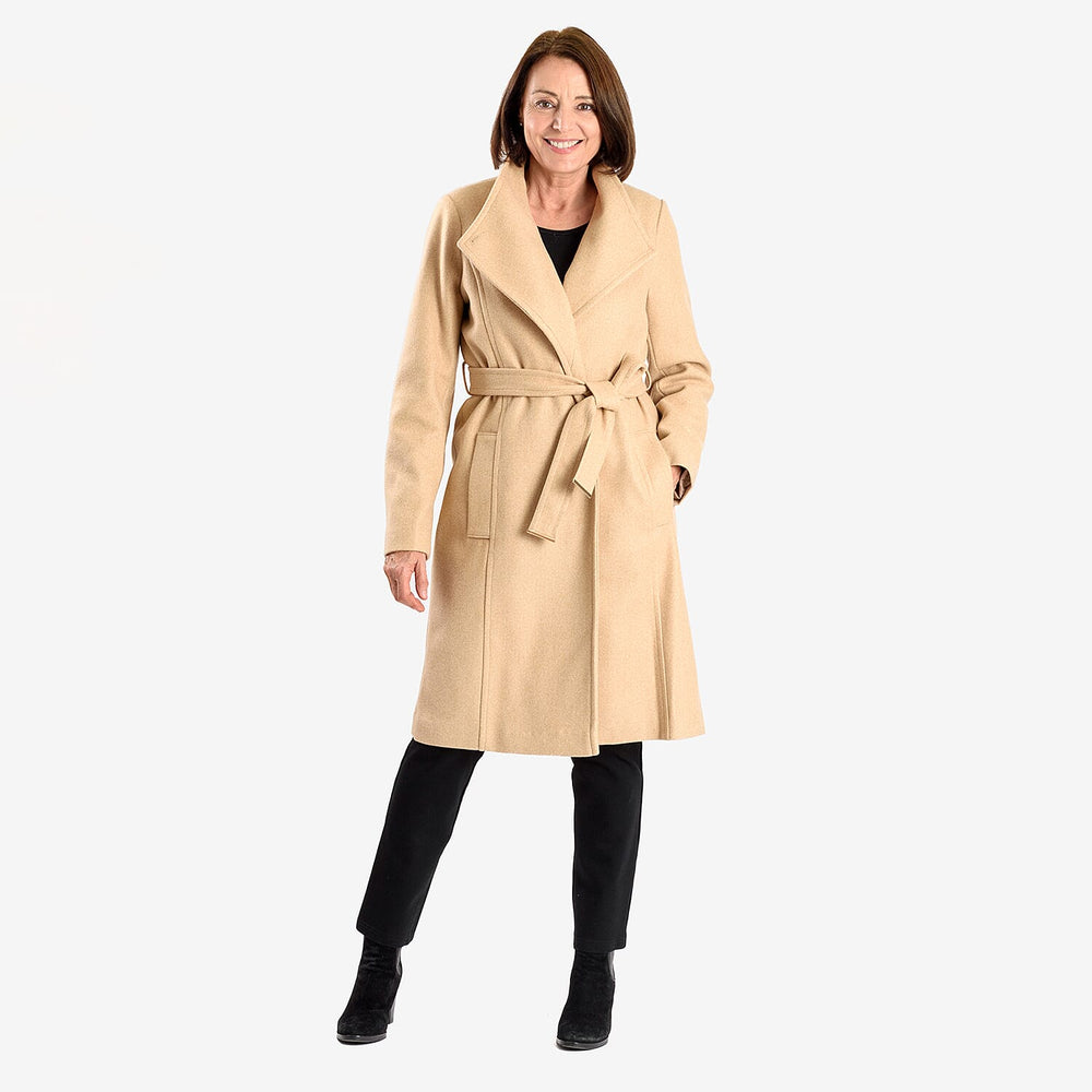 Women’s Knitted Belted Knee-Length Coat with Button Front & Side Pockets