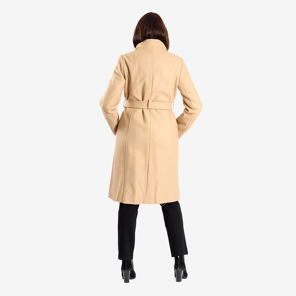 Women’s Knitted Belted Knee-Length Coat with Button Front & Side Pockets