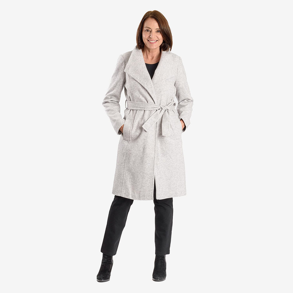 Women’s Knitted Belted Knee-Length Coat with Button Front & Side Pockets