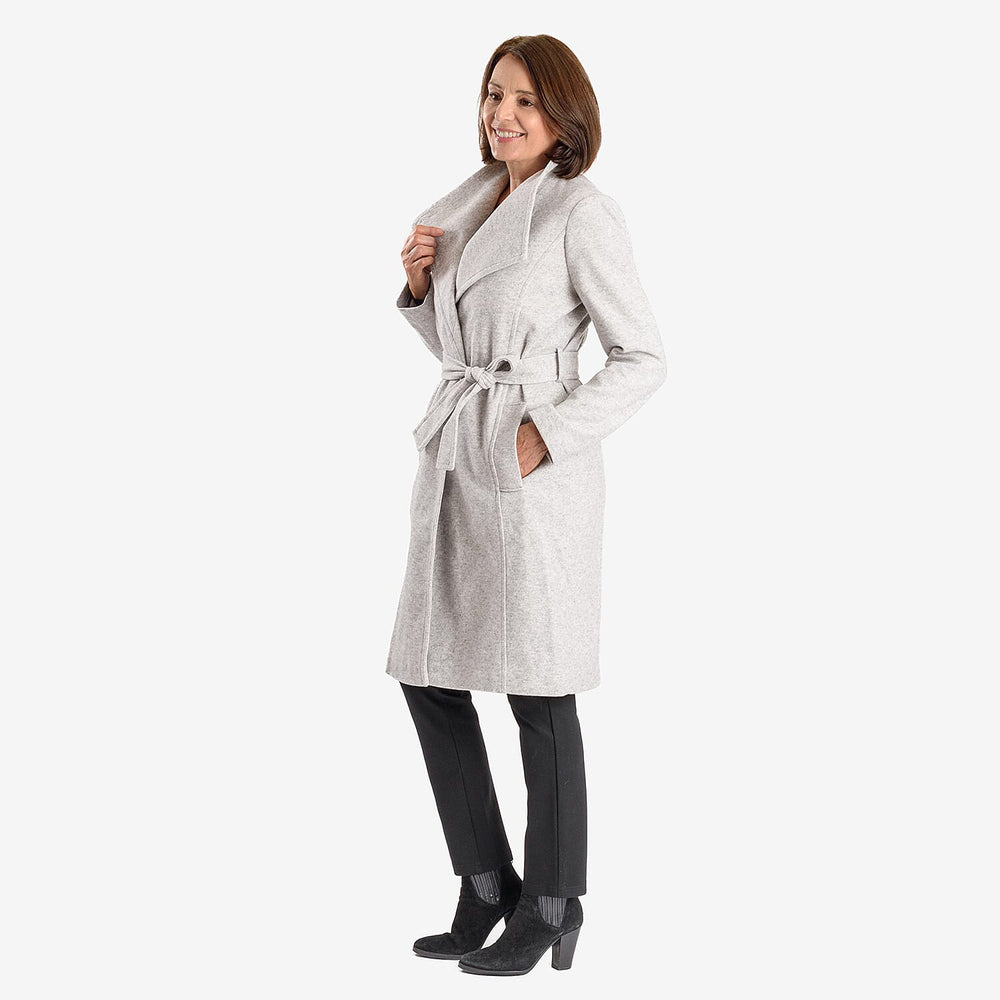 Women’s Knitted Belted Knee-Length Coat with Button Front & Side Pockets