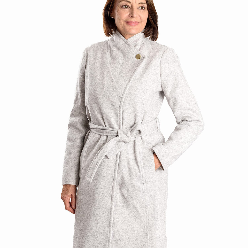 Women’s Knitted Belted Knee-Length Coat with Button Front & Side Pockets