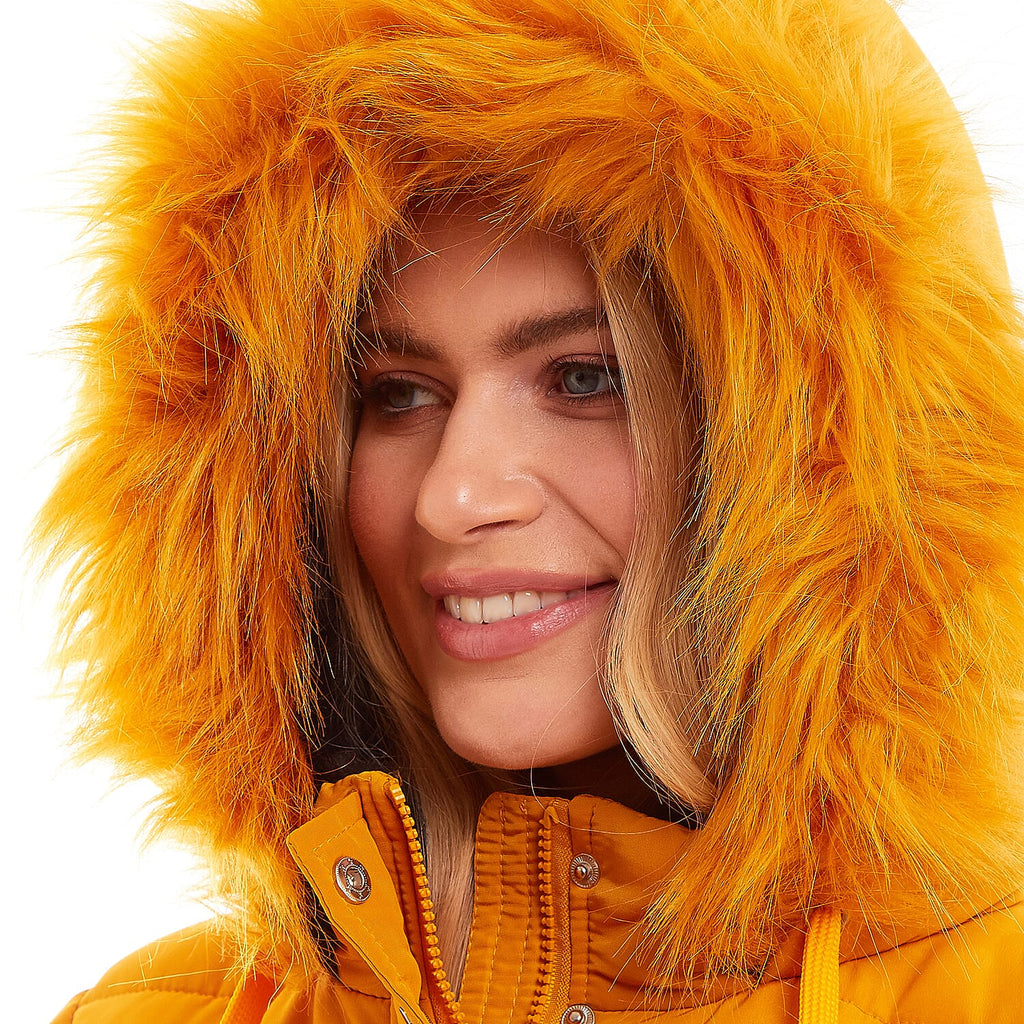 Padded Puffer Jacket with Faux Fur Hood Coat (Size 10) - Mustard