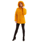 Padded Puffer Jacket with Faux Fur Hood Coat (Size 18) - Mustard