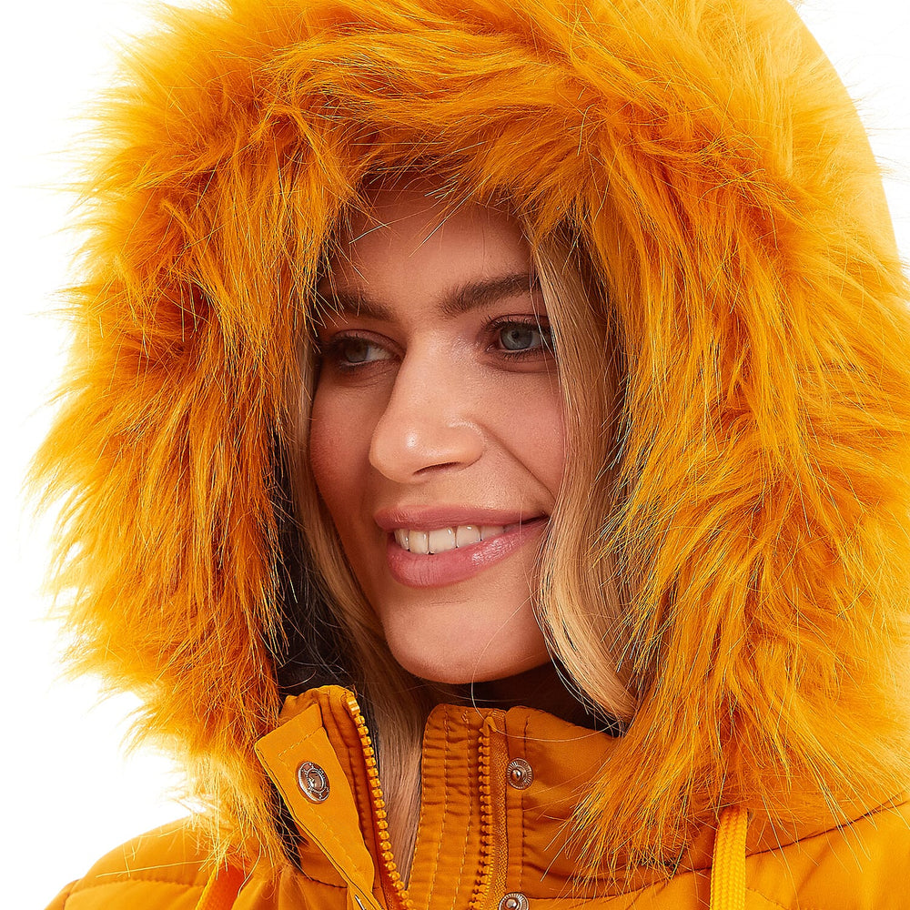 Padded Puffer Jacket with Faux Fur Hood Coat (Size 20) - Mustard