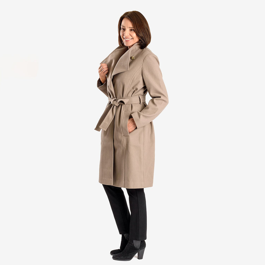 Women’s Knitted Belted Knee-Length Coat with Button Front & Side Pockets