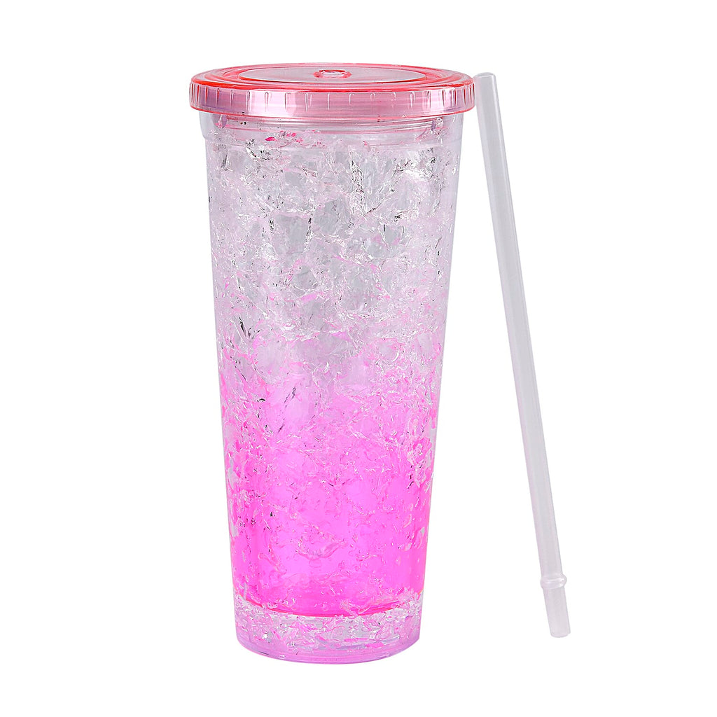 Double Wall Ice Crack Tumbler with Lid and Straw 600ml - Pink