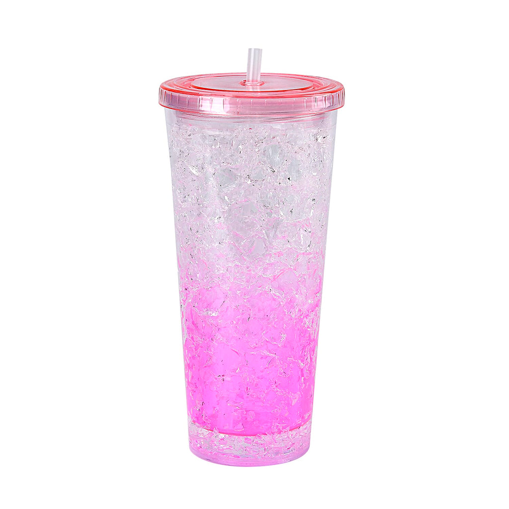 Double Wall Ice Crack Tumbler with Lid and Straw 600ml - Pink