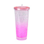 Double Wall Ice Crack Tumbler with Lid and Straw 600ml - Pink