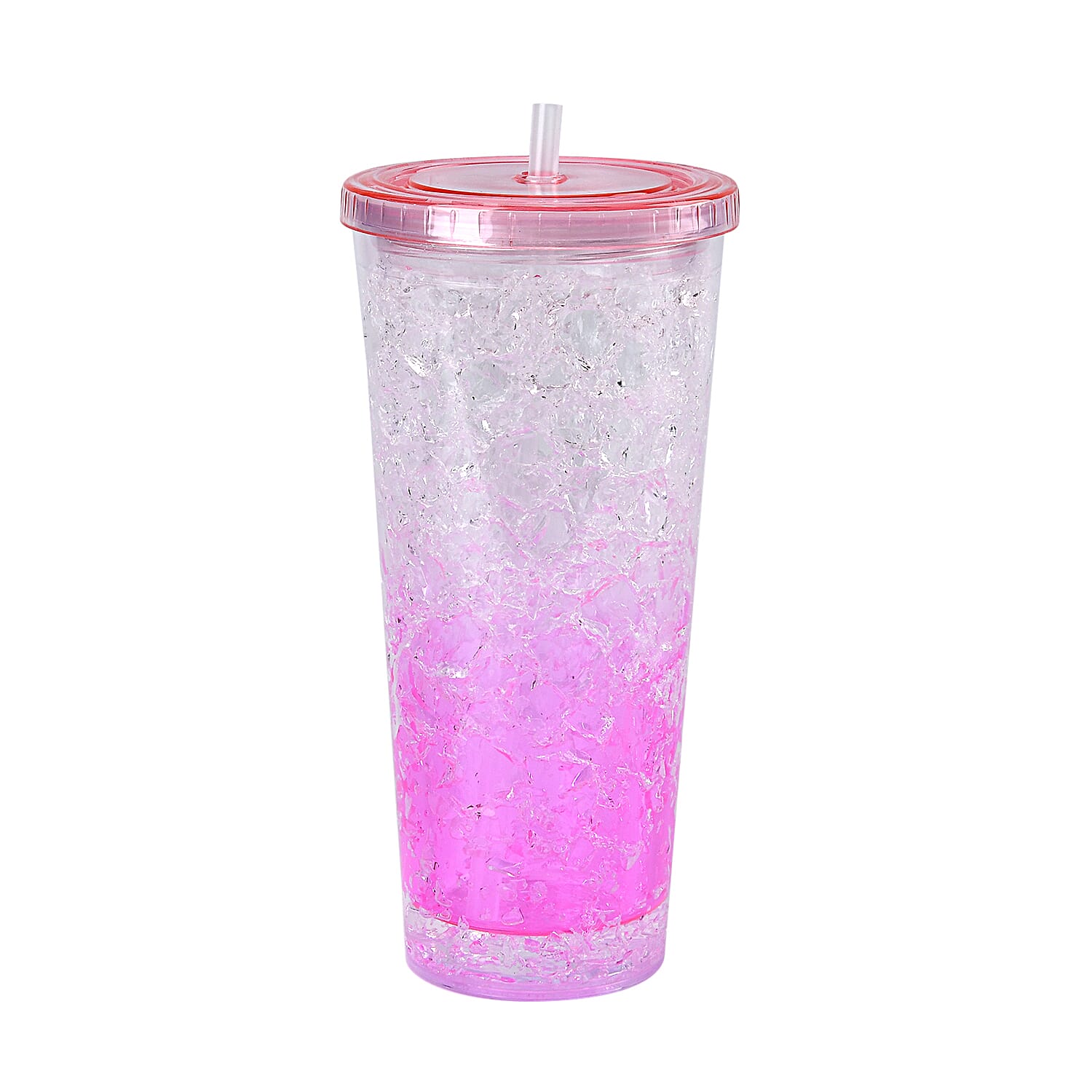 Double Wall Ice Crack Tumbler with Lid and Straw 600ml - Pink