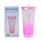 Double Wall Ice Crack Tumbler with Lid and Straw 600ml - Pink