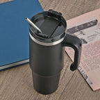 Hot or Cold Insulated Mug with Lid and Stainless Steel Straw - Black