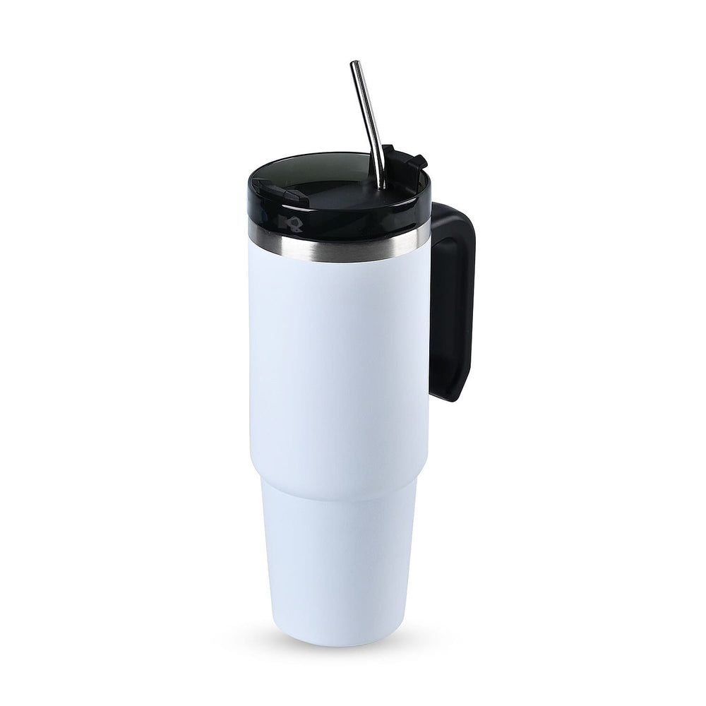 Hot or Cold Insulated Mug with Lid and Stainless Steel Straw - White