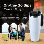 Hot or Cold Insulated Mug with Lid and Stainless Steel Straw - White