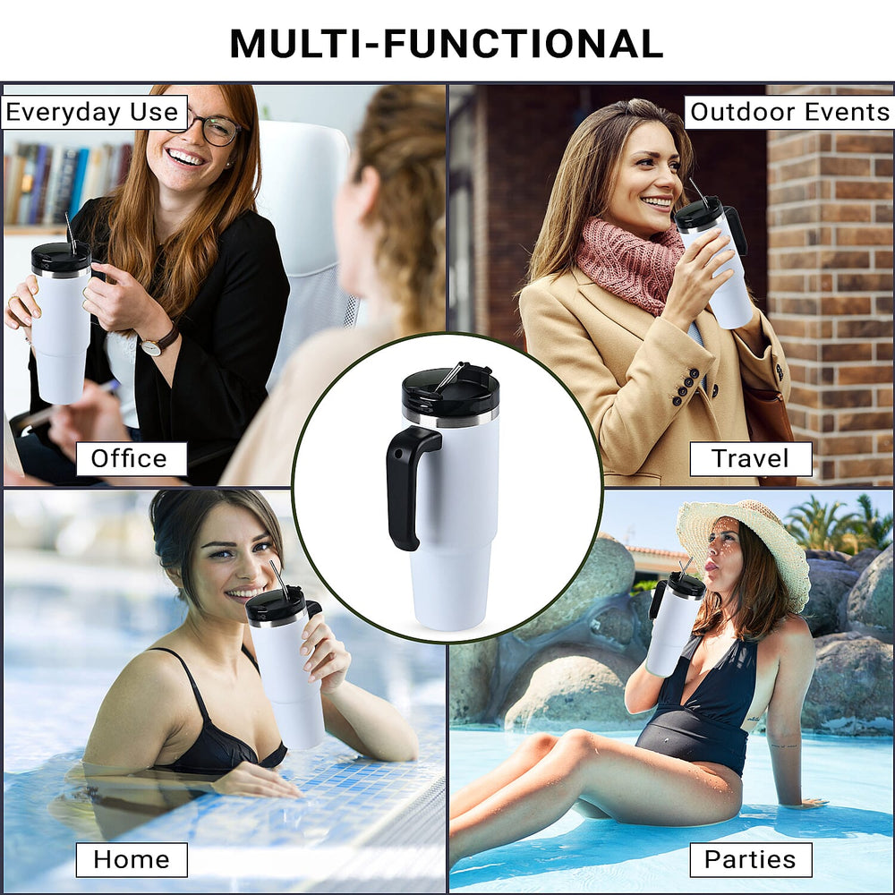 Hot or Cold Insulated Mug with Lid and Stainless Steel Straw - White