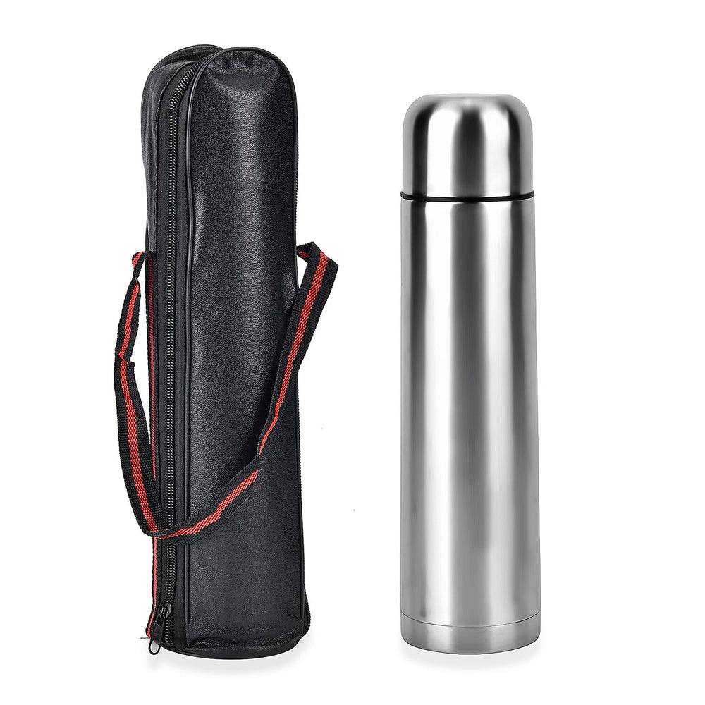 Stainless Steel Double Wall Thermos Flask with Fabric Storage Bags 1000ml - Silver