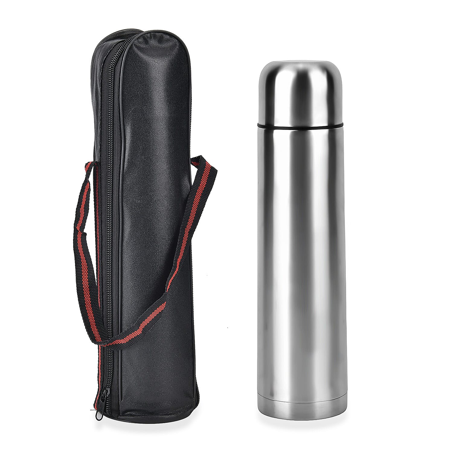 Stainless Steel Double Wall Thermos Flask with Fabric Storage Bags 1000ml - Silver
