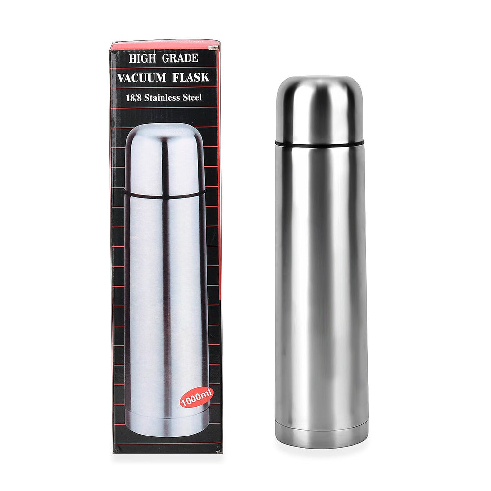 Stainless Steel Double Wall Thermos Flask with Fabric Storage Bags 1000ml - Silver