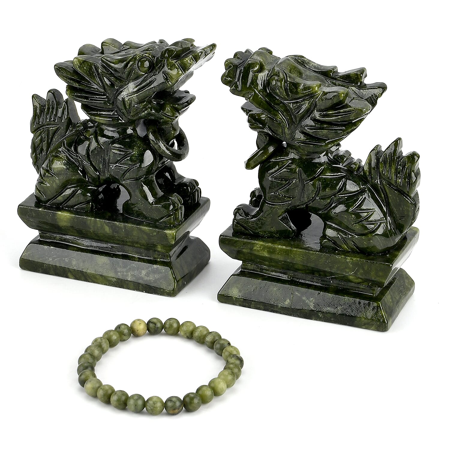 Black Friday Collectors Edition -  2 Pcs Set Serpentine Jade Carved Pixiu Sculpture 5045.00 Ct.