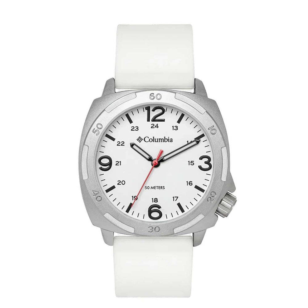 Columbia Delta Ridge Quartz Movt. White Dial Mens Watch with White Silicone Strap
