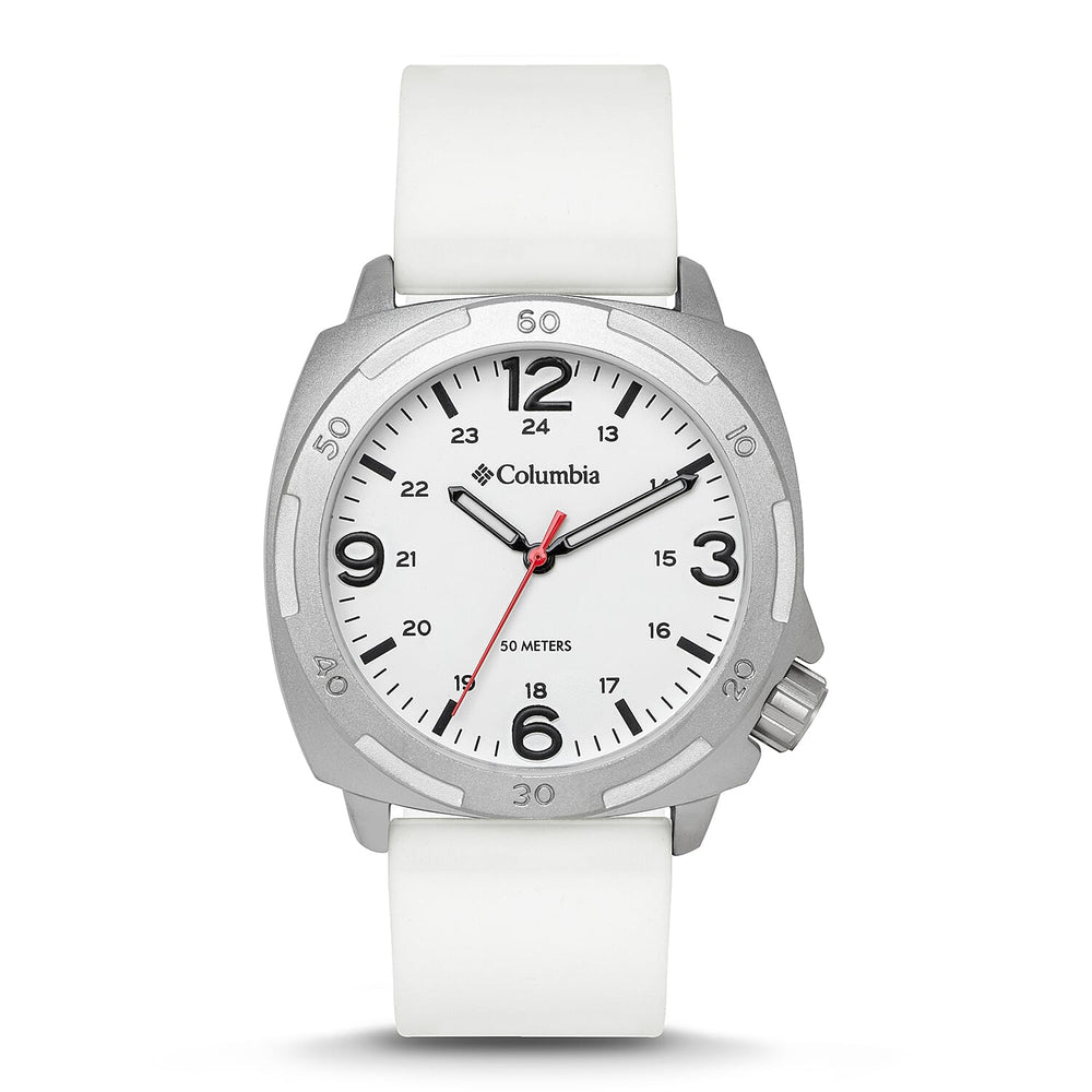 Columbia Delta Ridge Quartz Movt. White Dial Mens Watch with White Silicone Strap