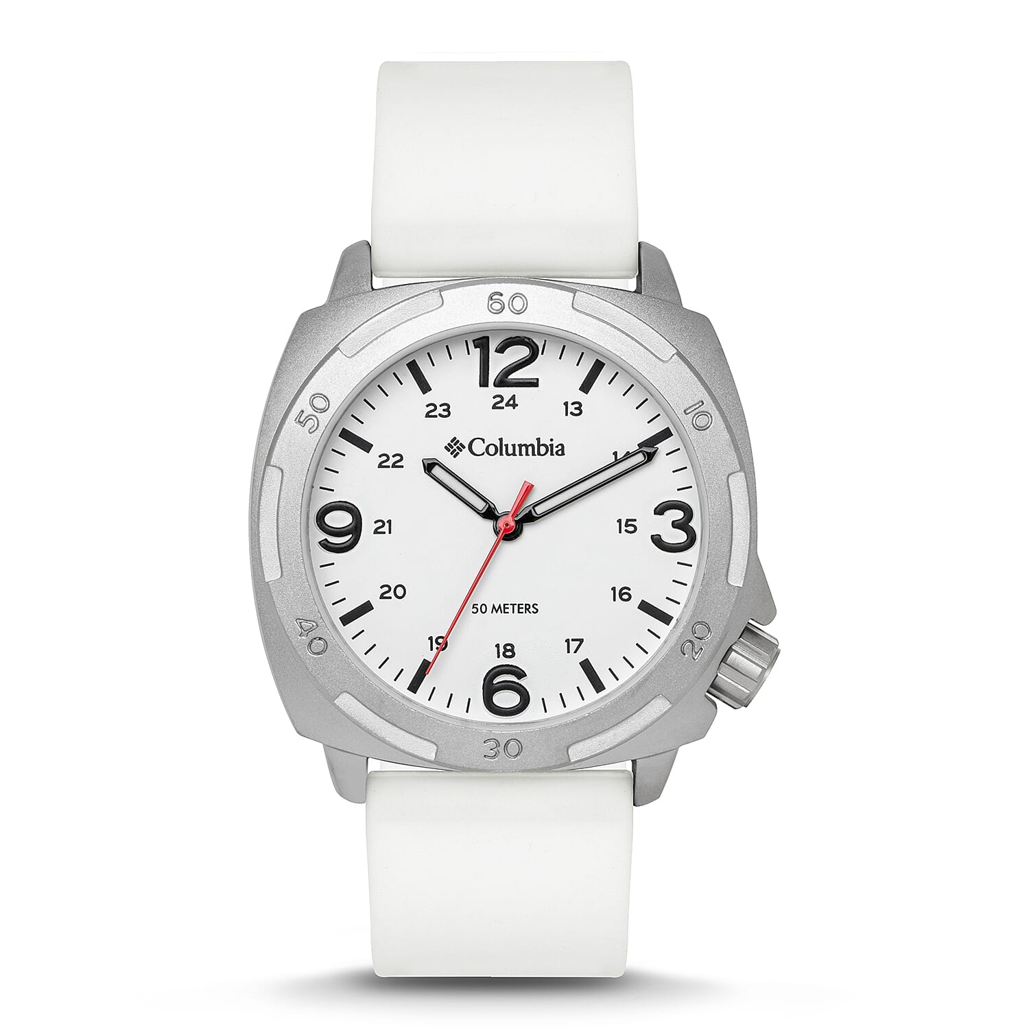 Columbia Delta Ridge Quartz Movt. White Dial Mens Watch with White Silicone Strap