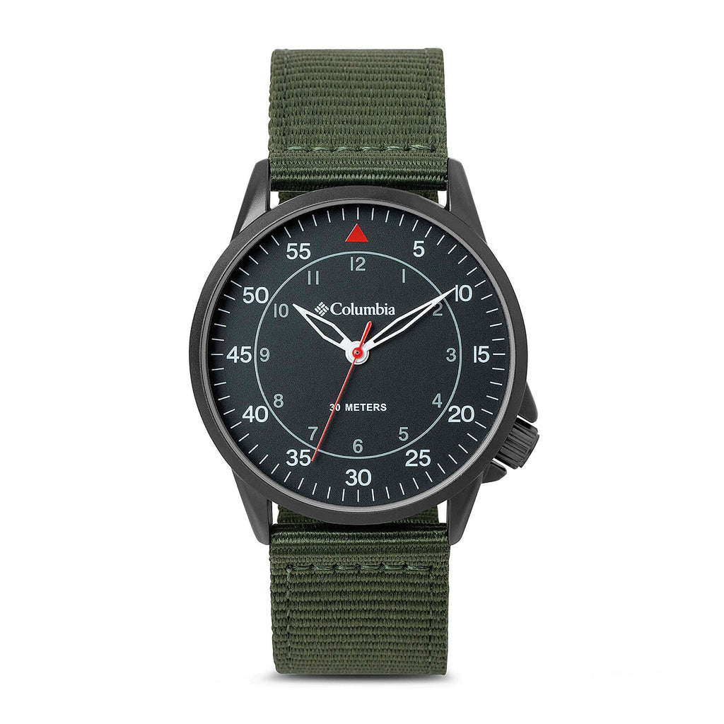 Columbia Viewmont Quartz Movt. 3ATM WR Black Dial Mens Watch with Green Colour Canvas Strap