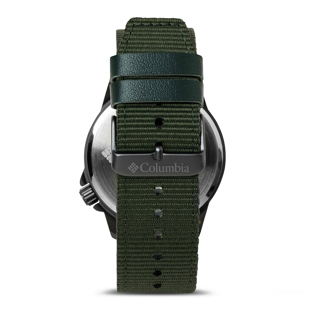 Columbia Viewmont Quartz Movt. 3ATM WR Black Dial Mens Watch with Green Colour Canvas Strap